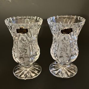 Two Vintage 1950's Zajacor 24% Lead Crystal Vase - Made In Yugoslovia